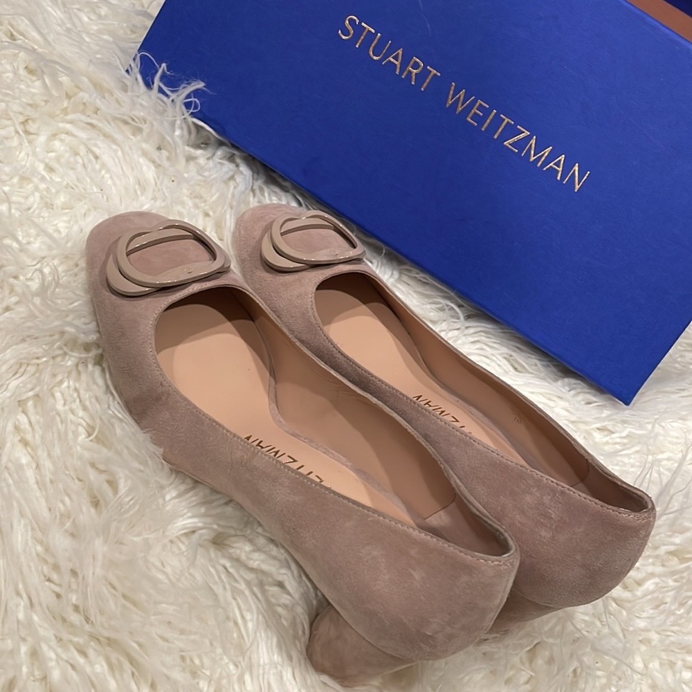 Stuart  Weitzman- Suede Pump w/ Buckle Embellishment